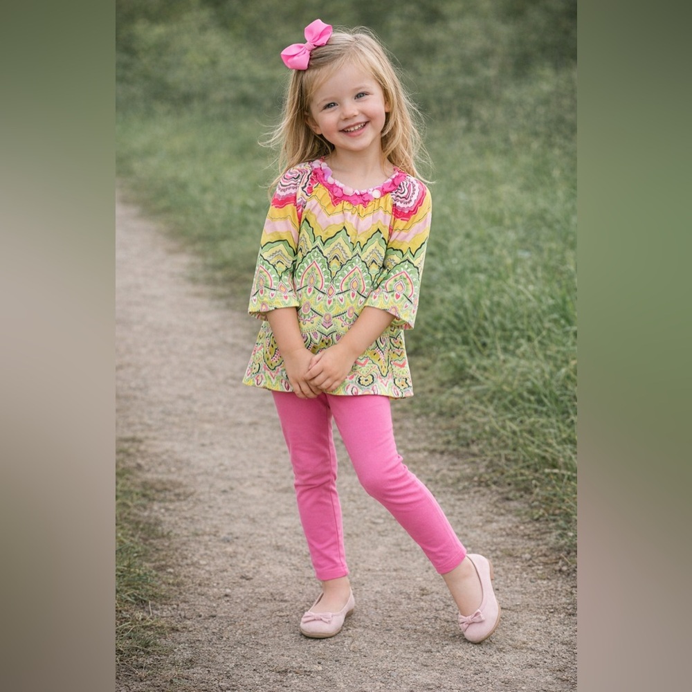 Haven Girl Toddler Girl NEW Boutique  Cute Pink Green‎ Tunic & Leggings Outfit